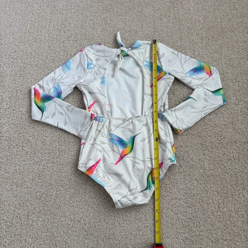 Kids Long Sleeve Swimwear with Colorful Hummingbird Print - White